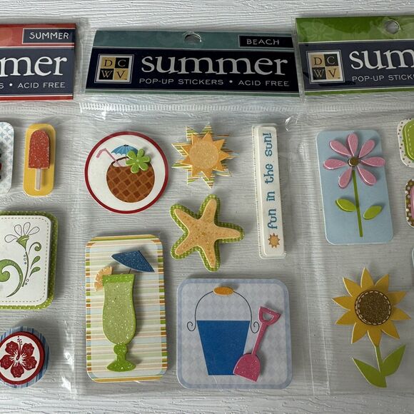 DCWV Scrapbooking Stickers Summer Beach Theme Pop Up Dimensional Acid Free - Picture 3 of 5